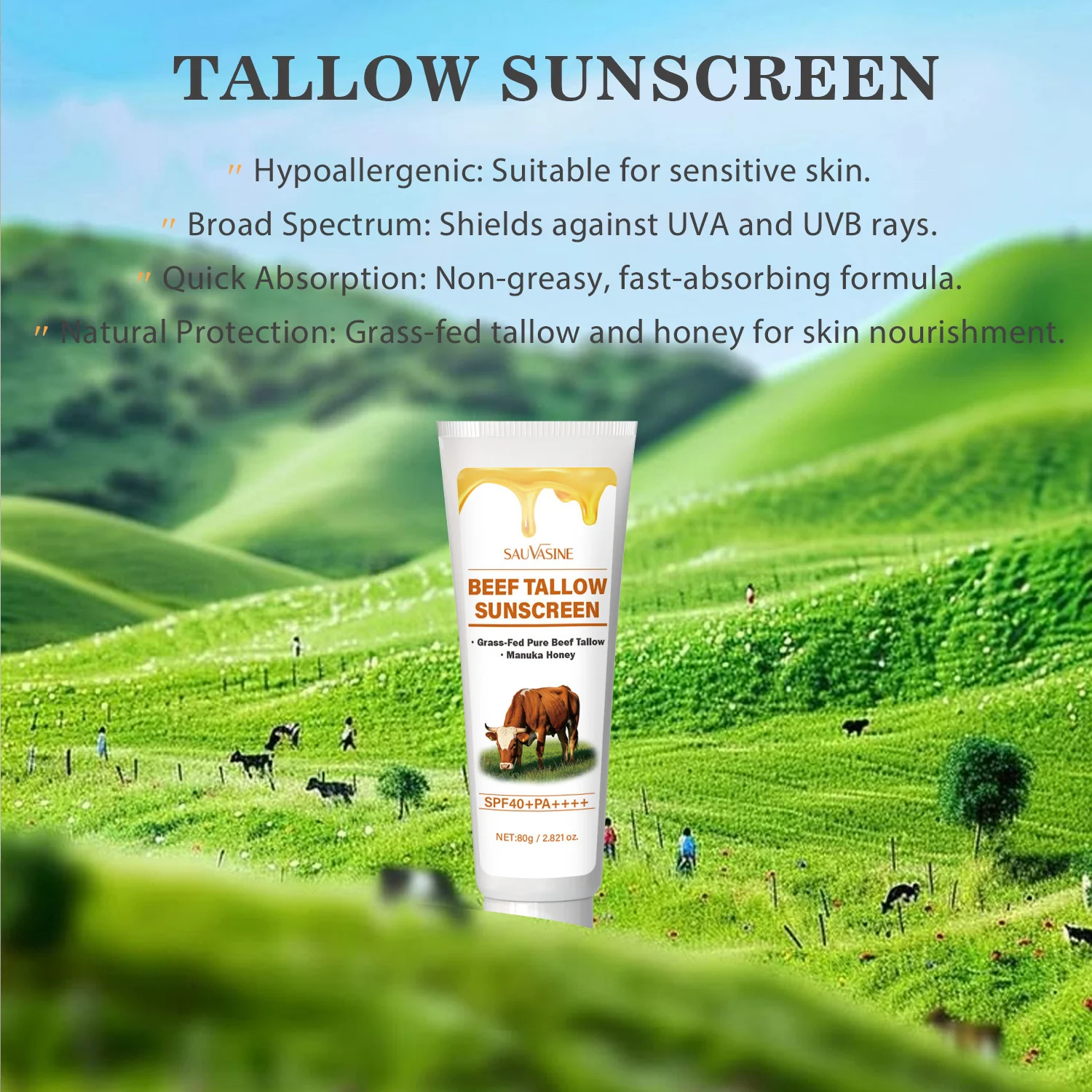 beef-tallow-sunscreen-spf40-80g-sau-kbh3x9gv-desc-1 SAUVASINE Beef Tallow Sunscreen SPF40+ PA++++ with Manuka Honey and Zinc Oxide for Sensitive Skin 80g