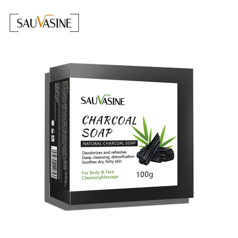 sauvasine-black-charcoal-soap-blackhead-remover-sau-tq3n7mf3-1 Black Charcoal Soap Bar - Deep Cleansing Handmade Face & Body Wash for Blackhead Removal & Oil Control (100g)